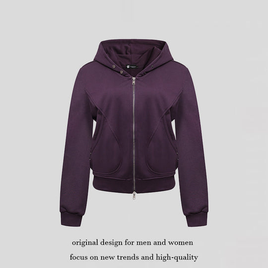Damen Kurze taillierte Kapuzen-Sweatjacke mit Zwei-Wege-Reißverschluss und Eingrifftaschen Nord Taschen