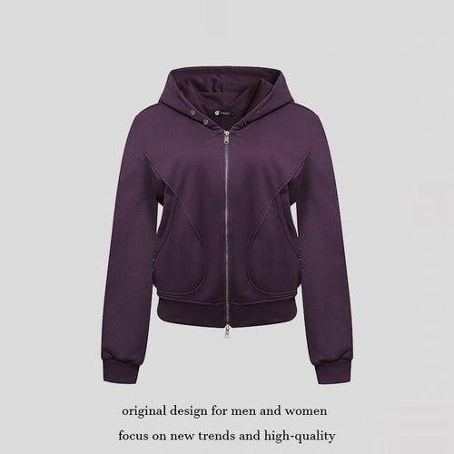 Damen Kurze taillierte Kapuzen-Sweatjacke mit Zwei-Wege-Reißverschluss und Eingrifftaschen Nord Taschen