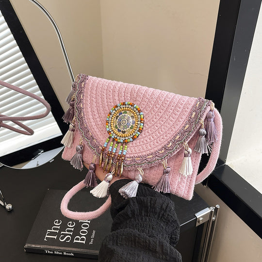 Damen handgefertigte Umhängetasche mit fröhlichem Quasten-Design Nord Taschen