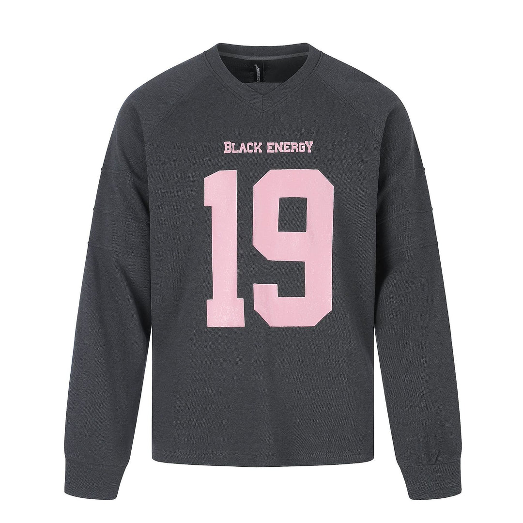 Damen Oversize Sweatshirt mit V‑Ausschnitt, Raglanärmeln und Frontprint Nord Taschen