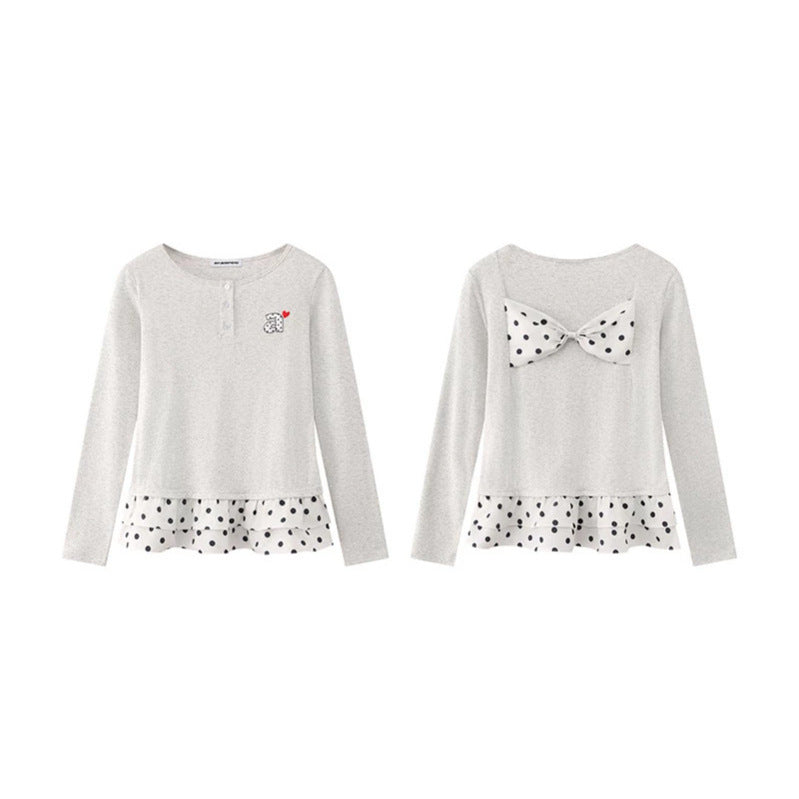 Damen Langärmeliges Henley-Layering-Top mit Volant-Untertritt und Herz-Patch Nord Taschen