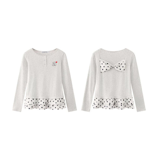 Damen Langärmeliges Henley-Layering-Top mit Volant-Untertritt und Herz-Patch Nord Taschen