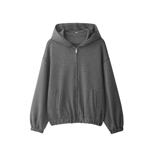 Damen Oversized Kapuzenjacke mit durchgehendem Reißverschluss, elastischem Saum und dezentem Punktmuster Nord Taschen