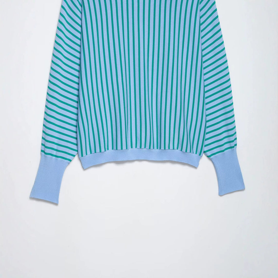 Damen Leichter Rundhals-Feinstrickpullover mit schmalen Längs- und Diagonalstreifen Nord Taschen
