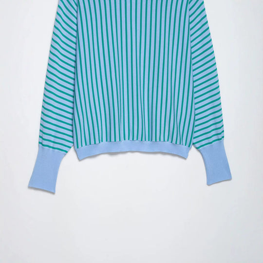 Damen Leichter Rundhals-Feinstrickpullover mit schmalen Längs- und Diagonalstreifen Nord Taschen