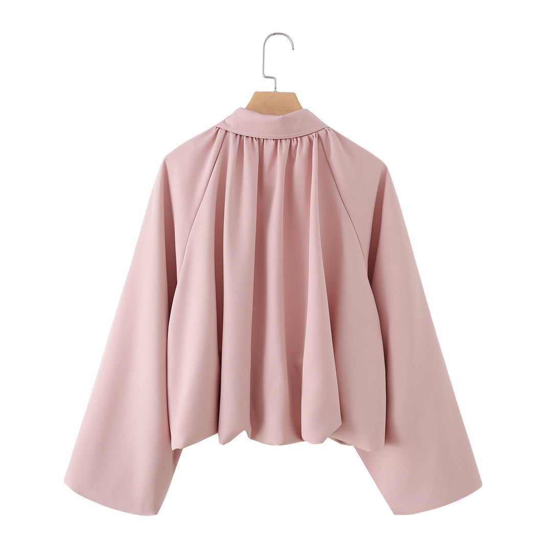 Damen Kurzjacke mit Kräusel-Volants, weitem Ärmel und Reißverschluss Nord Taschen
