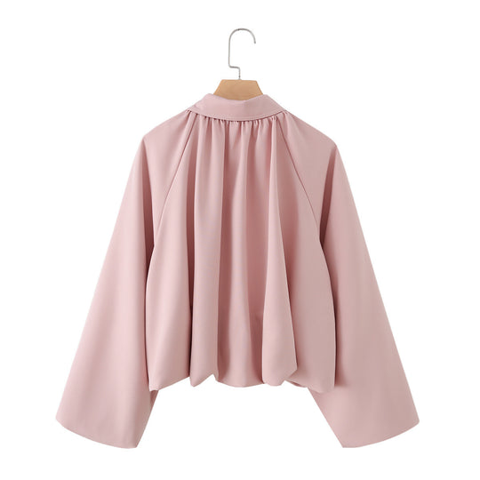 Damen Kurzjacke mit Kräusel-Volants, weitem Ärmel und Reißverschluss Nord Taschen
