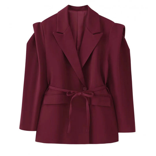 Damen Taillierter Blazer mit zarter Bindeband-Taille, betonter Schulterpartie und Pattentaschen Nord Taschen