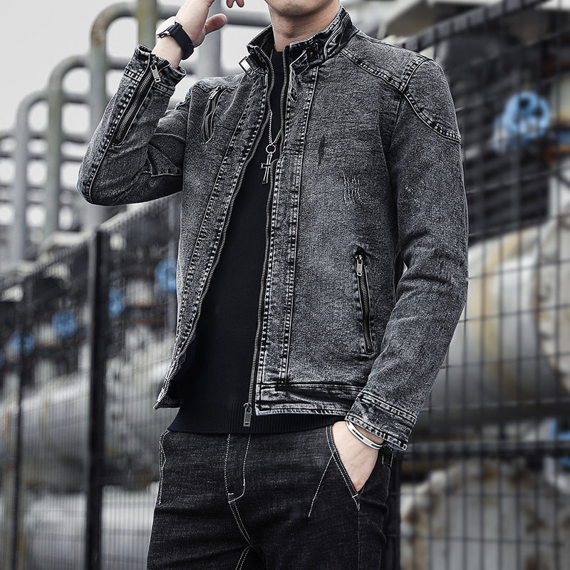 Herren Slim-Fit Denim-Workerblouson mit Stehkragen und Zipper-Details Nord Taschen
