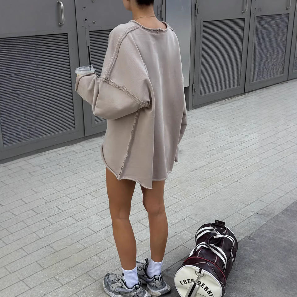 Damen ultraweites Relax-Sweatshirt mit ausgefransten Nähten und asymmetrischem Saum Nord Taschen