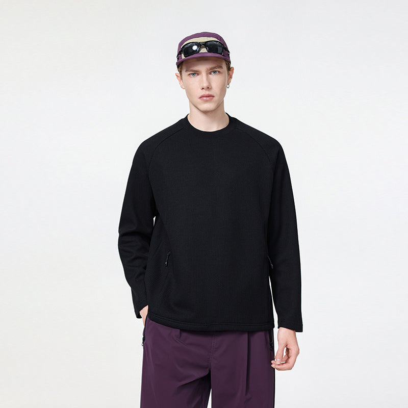 Herren Waffelstruktur-Thermo-Sweatshirt mit Raglanärmeln und Reißverschlusstaschen Nord Taschen