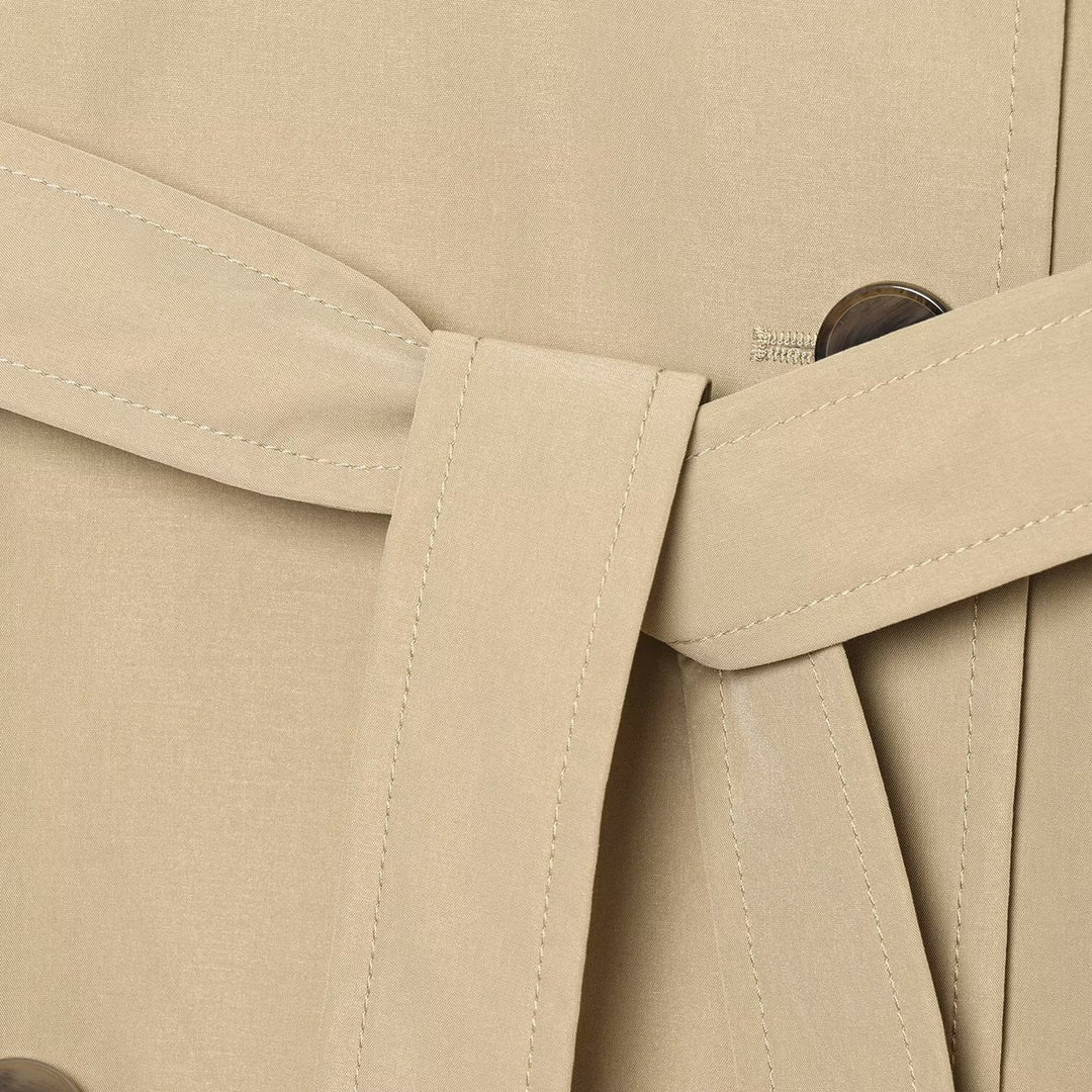Damen Doppelreihiger Trenchcoat mit abnehmbaren Cape-Ärmeln und Taillengürtel Nord Taschen