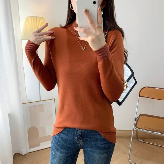 Damen Feiner Langarm-Feinstrickpullover mit schmalem Stehkragen und gerippten Bündchen Nord Taschen