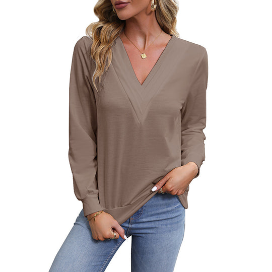 Damen V‑Ausschnitt Longsleeve aus feinem Stretch‑Viskosejersey mit taillierter Schnittführung Nord Taschen