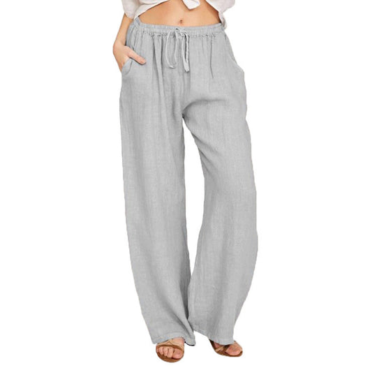Damen Sommerliche Leinen-Palazzohose mit elastischem Bund, Seitentaschen und weitem Bein Nord Taschen