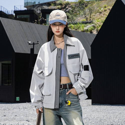 Damen Oversize Utility-Jacke mit Fleece‑Kragen & Multifunktions‑Taschen Nord Taschen