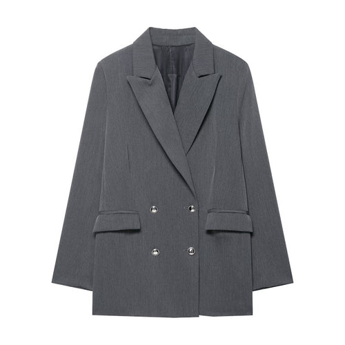 Damen Oversized strukturierter Doppelreiher-Blazer mit weitem Revers und Pattentaschen Nord Taschen