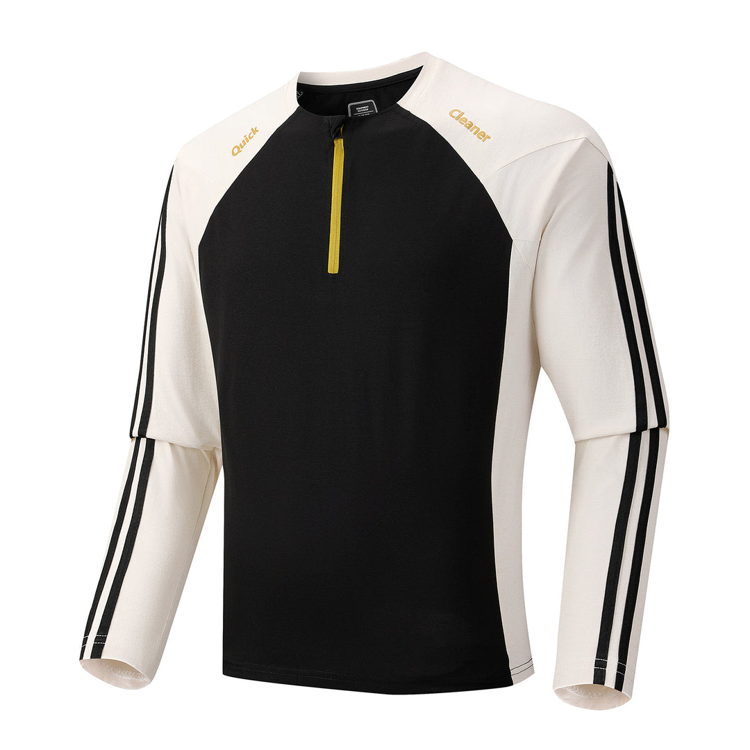 Herren Atmungsaktives Langarm-Trainingsshirt mit kurzem Reißverschluss und Raglanärmeln Nord Taschen