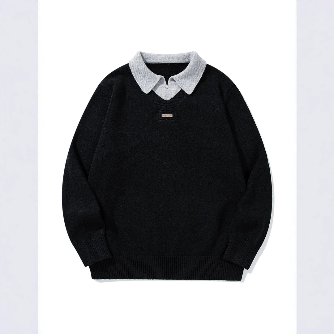 Herren Boxy-Strickpullover mit Polokragen und V‑Einsatz Nord Taschen