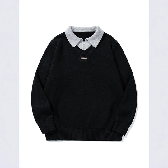 Herren Boxy-Strickpullover mit Polokragen und V‑Einsatz Nord Taschen