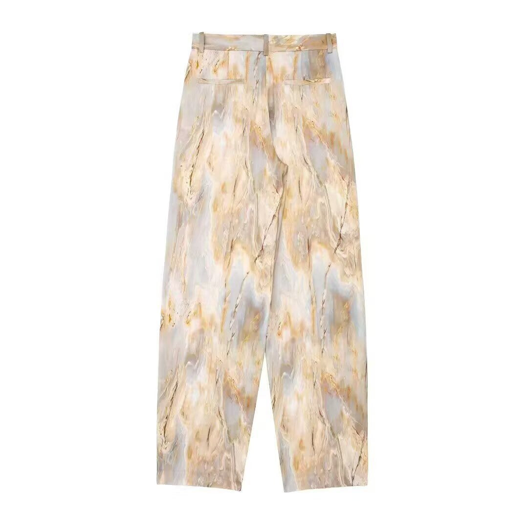 Damen Weite Highwaist-Hose mit Marmorprint und Bügelfalte Nord Taschen