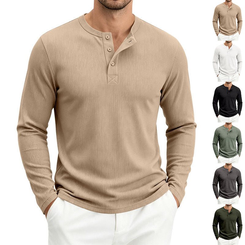 Herren Langärmeliges Waffelstrick-Henleyshirt mit Knopfleiste, thermoregulierend und schmaler Schnitt Nord Taschen