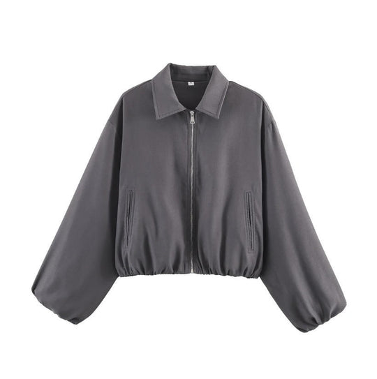 Damen Gekürzte Bomberjacke im Harrington‑Stil mit Ballonärmeln und elastischem Saum Nord Taschen