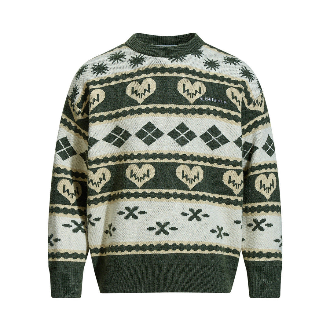 Herren Gemusterter Grobstrick-Pullover im Norwegerstil mit Rundhalsausschnitt Nord Taschen