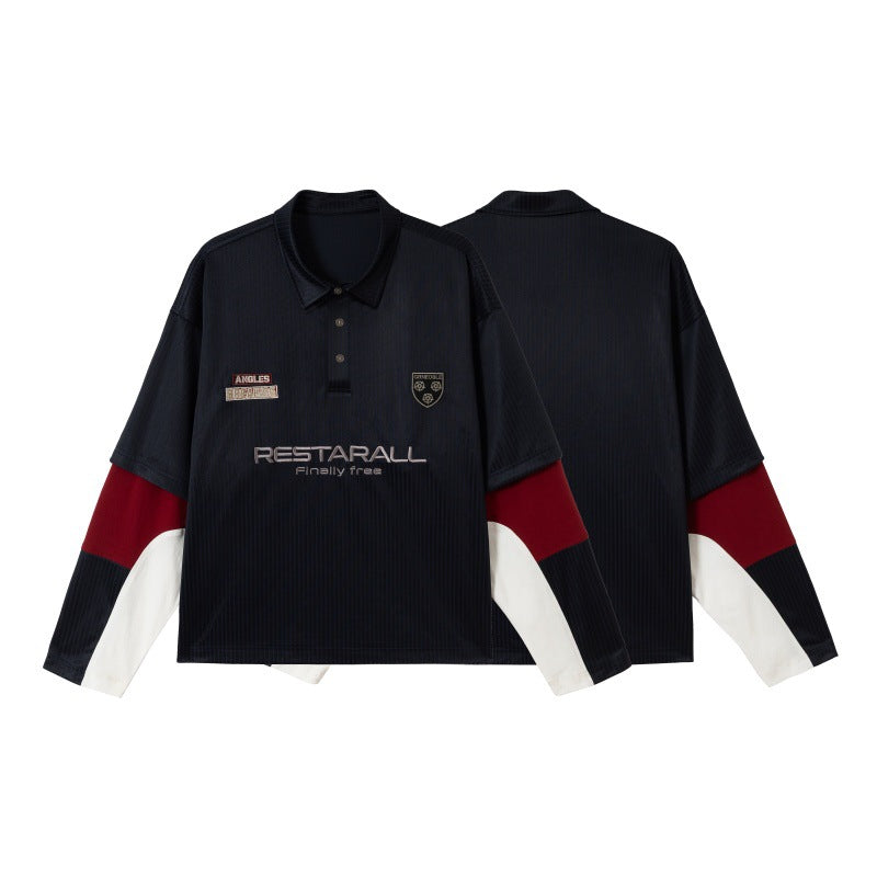 Unisex Langärmeliges Rugby‑Polo im Oversize‑Cut mit Colorblock‑Ärmeln und Logostickerei Nord Taschen