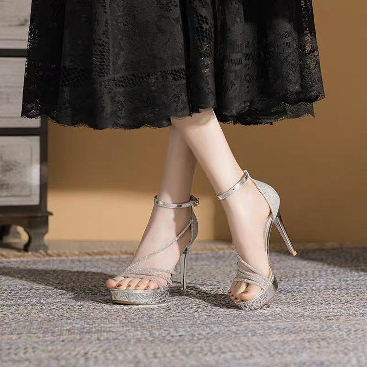 Damen Glamouröse High Heels mit glitzerndem Obermaterial und elegantem Riemchen-Design