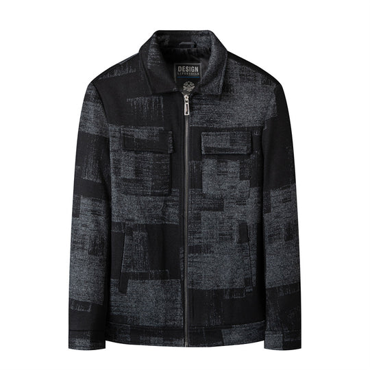 Herren Overshirt-Jacke im Hemdjackenstil mit grafischem Patchmuster und Reißverschluss Nord Taschen