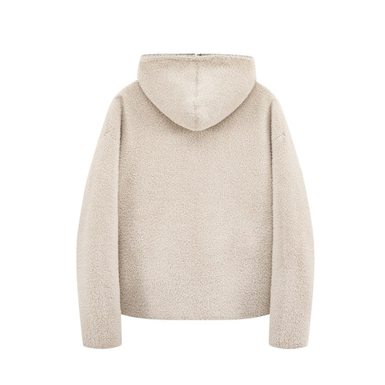 Damen Kurz geschnittene Teddy-Fleece-Kapuzenjacke mit Metall-Reißverschluss Nord Taschen