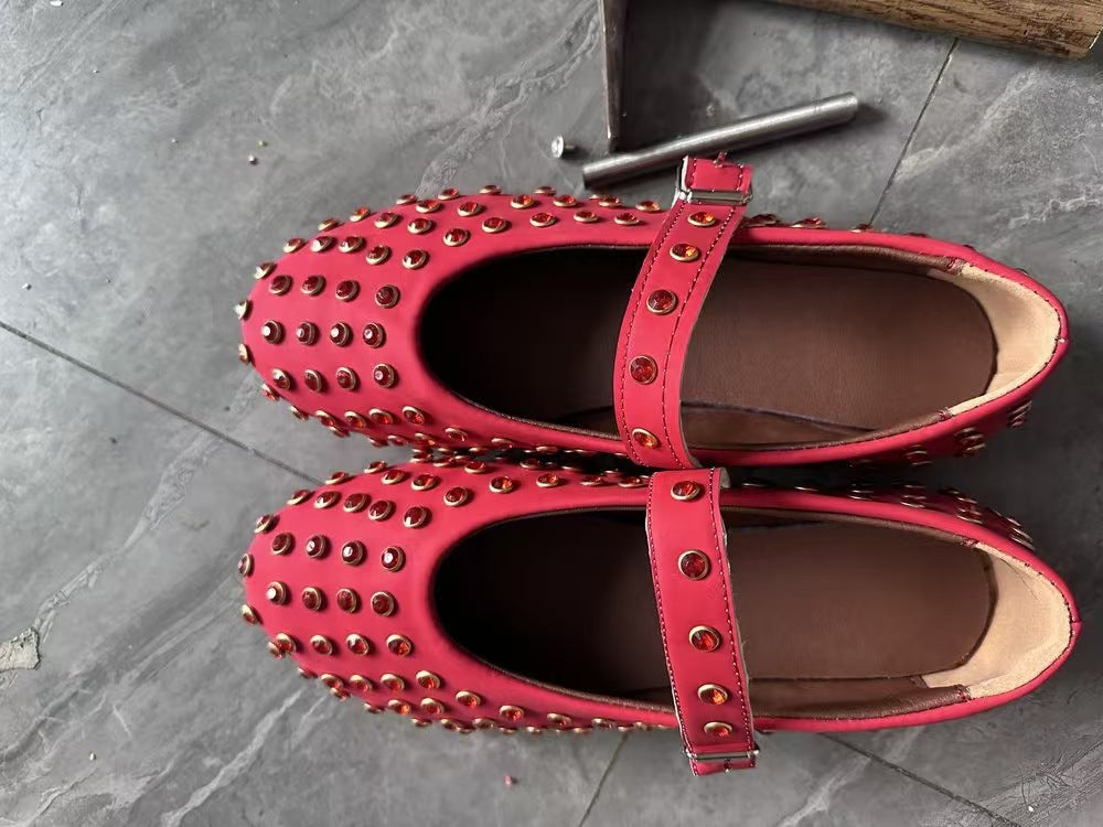Damen  veredelte Mary‑Jane Ballerina mit Strassbesatz und verstellbarer Metallschnalle Nord Taschen