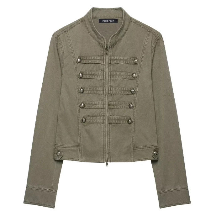 Damen Kurzblouson im Boxy‑Cut mit hohem Stehkragen, verdecktem Reißverschluss und elastischem Saum Nord Taschen