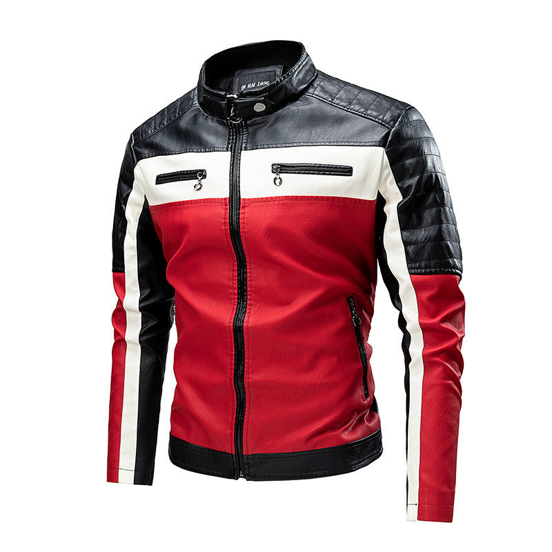 Herren Slim-Fit Bikerjacke im Retro‑Racing‑Look mit Stehkragen und gesteppter Schulterpartie Nord Taschen