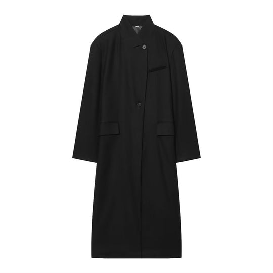 Damen Langer Mantel mit Mandarin-Kragen, minimalistischer Silhouette und verdeckter Knopfleiste Nord Taschen