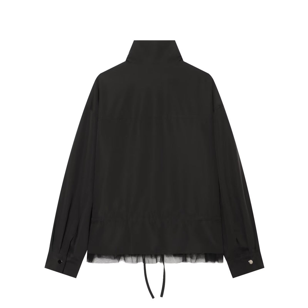 Damen Leichter Blouson mit Stehkragen, Tunnelzug‑Taille und Tüllsaum Nord Taschen