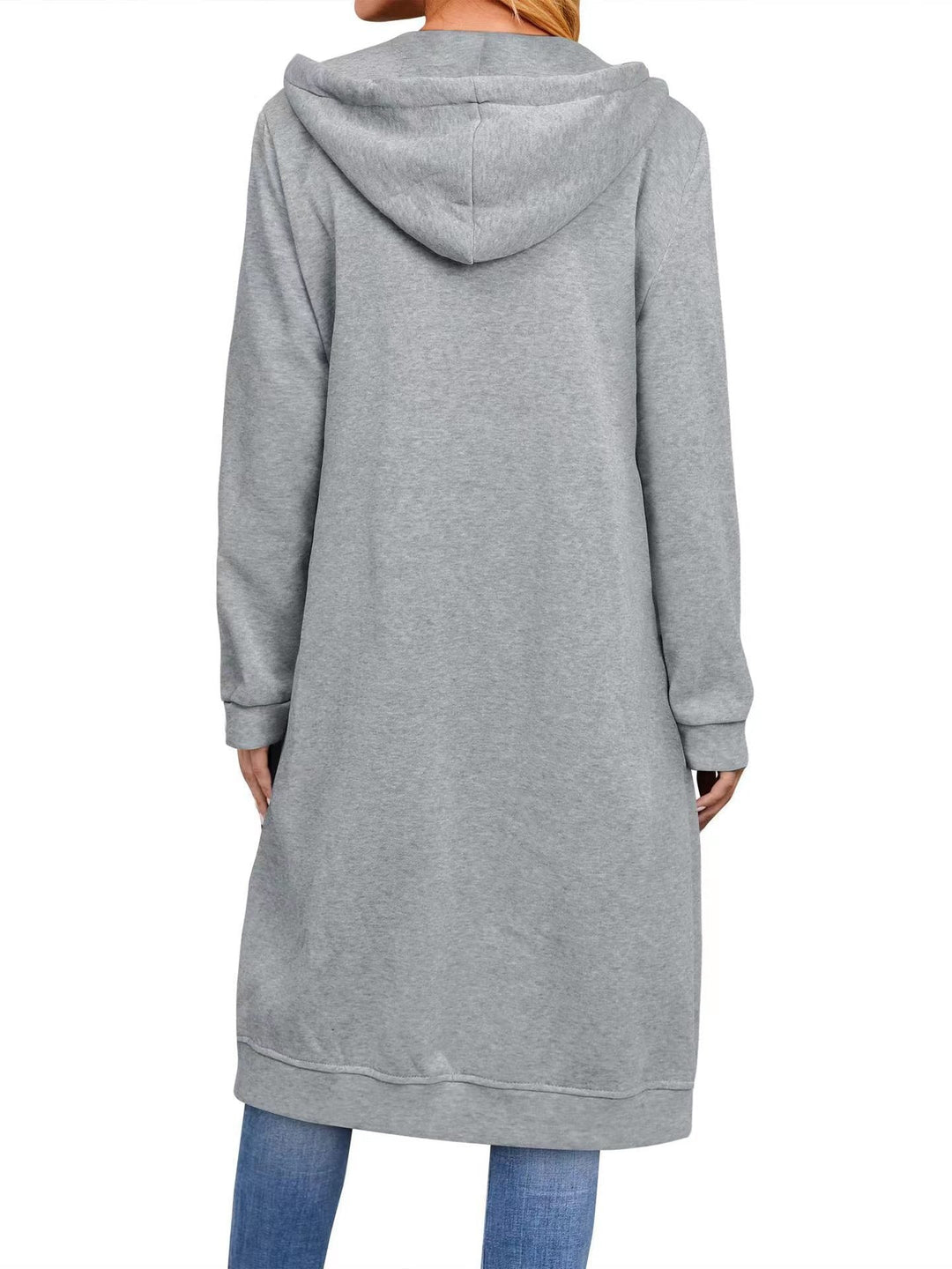 Damen Long Hoodie-Jacke aus bequemen Sweatmaterial mit Taschen