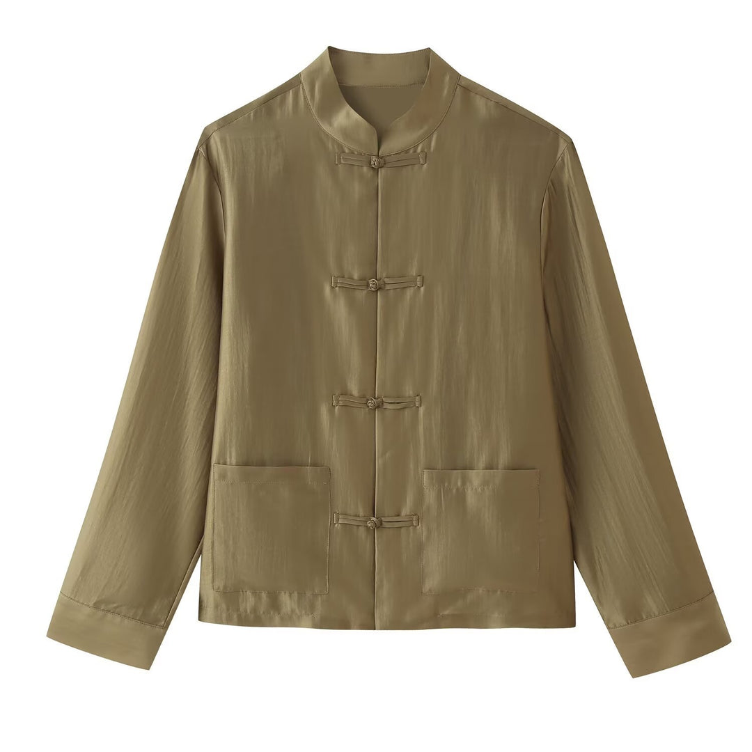 Damen Leichte Stehkragenjacke mit traditionellen Knotenverschlüssen Nord Taschen