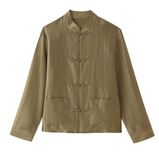 Damen Leichte Stehkragenjacke mit traditionellen Knotenverschlüssen Nord Taschen