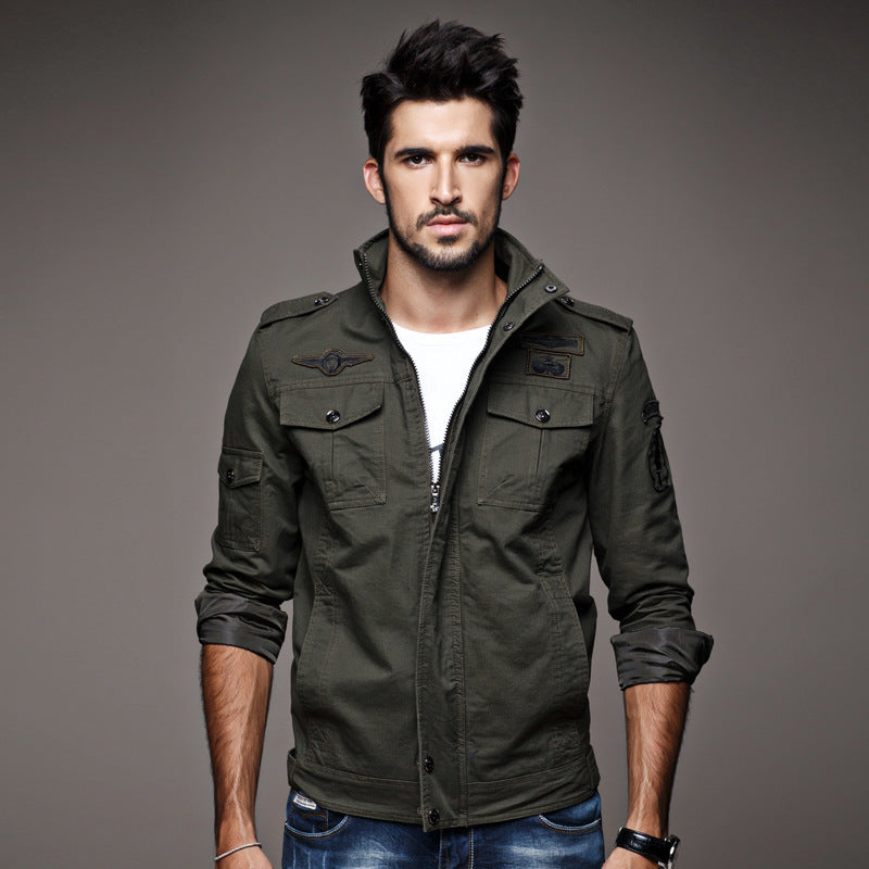 Herren Robust-Canvas-Feldblouson mit Stehkragen, Schulterpatten und Multifunktions-Taschen Nord Taschen