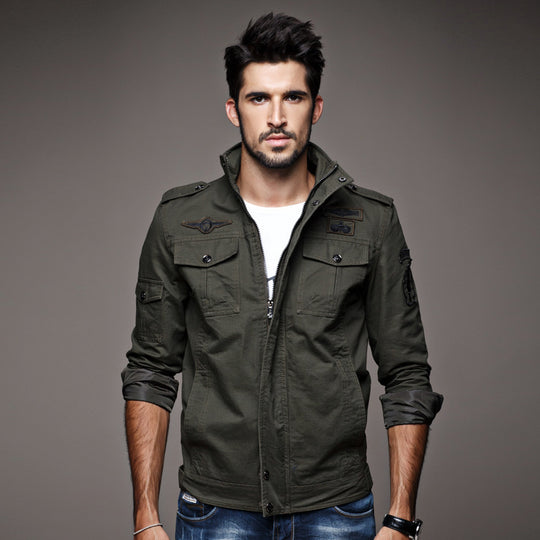 Herren Robust-Canvas-Feldblouson mit Stehkragen, Schulterpatten und Multifunktions-Taschen Nord Taschen