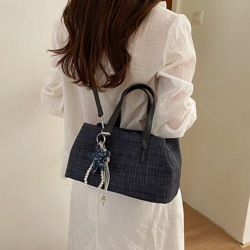 Damen Denim Shopper-Tasche mit abnehmbarem Anhänger Nord Taschen