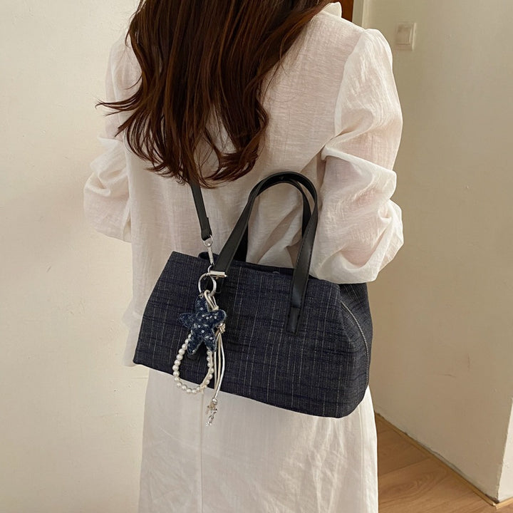 Damen Denim Shopper-Tasche mit abnehmbarem Anhänger Nord Taschen