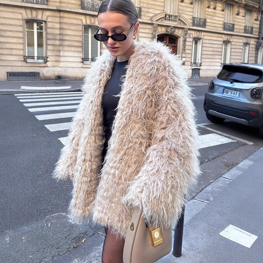 Damen Oversize lockiger Kunstpelz-Mantel im Shaggy‑Look Nord Taschen