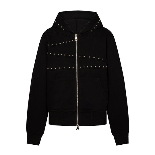 Damen Kapuzen-Sweatjacke mit Nietenbesatz, durchgehendem Reißverschluss und Kängurutaschen Nord Taschen