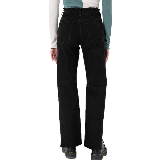 Damen hochgeschnittene Straight-Jeans mit seitlichem Beinschlitz und dezenten Rissen Nord Taschen