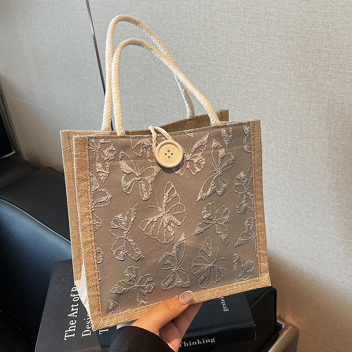 Damen Jute-Tasche mit floralem Stickdesign und robusten Griffen Nord Taschen