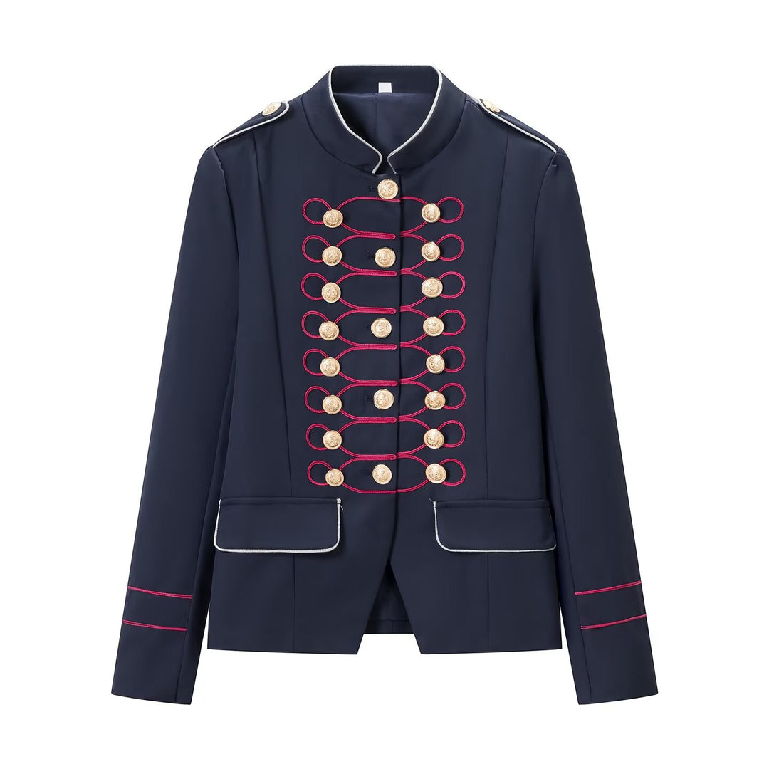 Damen Militärblazer mit Stehkragen, goldener Zierknopfreihe und Kordelbesatz Nord Taschen
