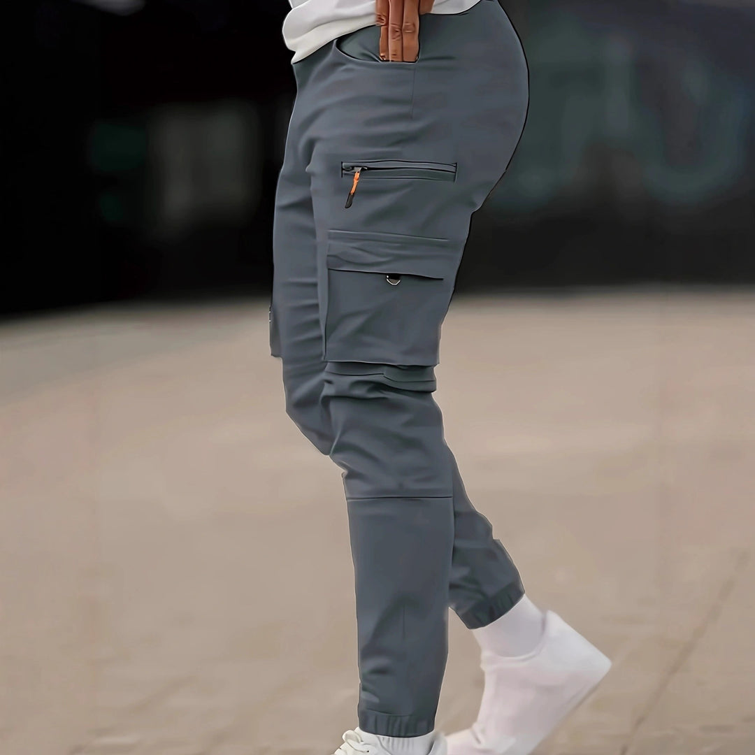 Herren Konisch geschnittene Utility-Cargohose mit Reißverschlusstasche, Klappentaschen und D-Ring Nord Taschen